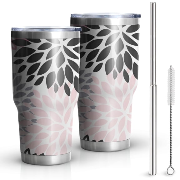 30oz Pink Floral and Petal Pattern Tumblers Stainless Steel Tumbler with Lid and Straw,Vacuum Insulated Double Wall Travel Tumbler Cups Mug with Cleaning Brush for Coffee,Tea