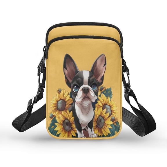 HELLHERO Bulldog Sunflower Pattern Polyester Adjustable Shoulder Strap Crossbody Bag Women Adjustable Shoulder Strap Outdoor Daily Use