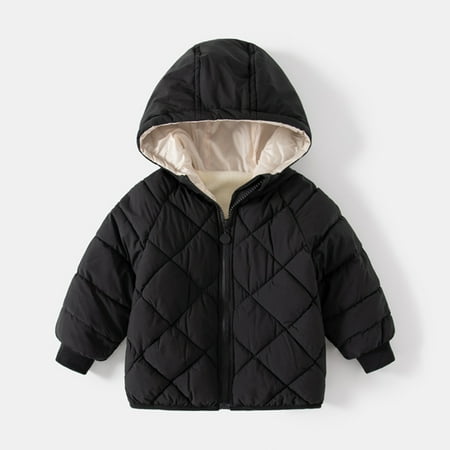 

ZMHEGW Toddler Jackets Babys Boys Girls Thick Warm Hooded Winter For Babys Clothes Outwear Solid Colour Kids Coats
