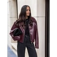 thumbnail image 6 of Women'S Jacket Fashion Lapel Zipper Long Sleeve Street Style Outerwear Wine Red S, 6 of 9