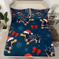 thumbnail image 2 of Homewish Kawaii Xmas Dachshund Queen Sheet Sets for Boy, Princess Ribbon Bow Flat Sheet, Navy Christmas Theme Queen Fitted Sheet, Luxury Bedroom Decor, 4 Pieces, 2 of 7
