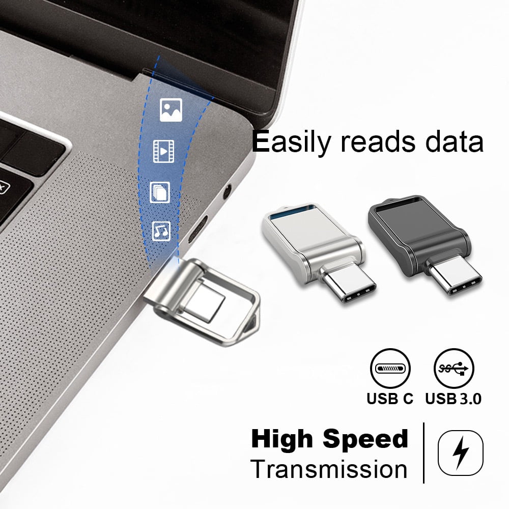 Flash Drive,USB3.0 Go USB Type-C Thumb Drive for PC,Laptop,USB C Devices(Silver）