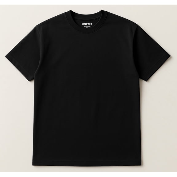 UNI TEE Mens Black Short Sleeves Heavy Weight 100% Premium 8 ozs Cotton S-3XL CREW Neck T-Shirt
