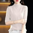 thumbnail image 5 of Wdgfv Women's Pullover Knit Top Fall Winter Semi High Neck Knitted Pullover Sweater Slim Fit Ribbed Texture Versatile Casual Blouse, 5 of 5