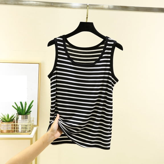 Tittly Tank Tops Vest for Women Women Sleeveless Striped Spaghetti Strap Crop Tank Backless Slim Fit Aesthetic Going Out Tops With Chest Cushion Halter Tops for Women Spring Tops for Women Black L
