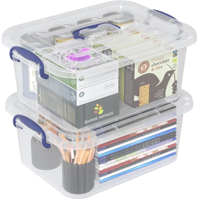 Xeabia Bacs de Rangement Transparents de 8 Pintes avec Poignée, Boîte de Rangement en Plastique avec Couvercle, 2 Unités