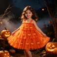 thumbnail image 2 of Otqutp Toddler Girls Halloween Dress Spaghetti Strap Star Glitter Skirt Pumpkin Tulle Dress Kids Fall Sleeveless Tank Dresses, 2 of 6