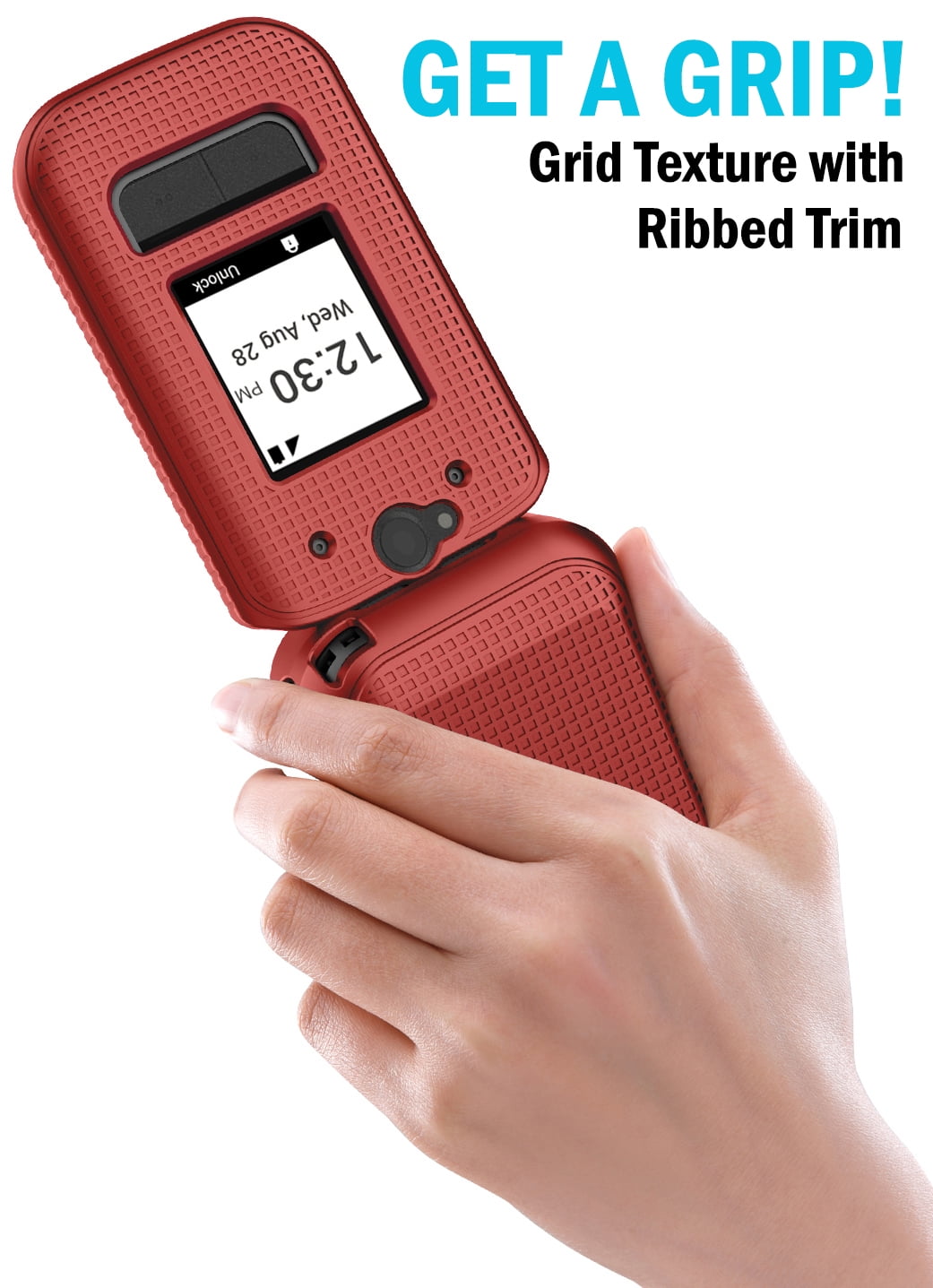 Nakedcellphone Case and Belt Clip Combo for Sonim XP3plus 5G Flip Phone (XP3 Plus X320, 2025), Textured Hard Cover and Holster/Holder - Bold Red