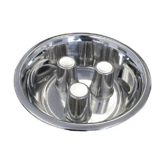 Dog Dishes Stainless Steel Healthy Slow Feeder Bowls Standard Embossed or No Tip (Standard - 32 Ounces)