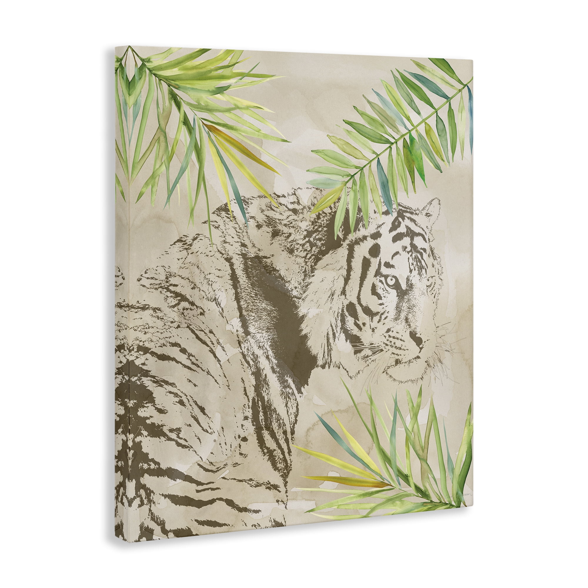 Stupell Industries Tiger Impression & Palms Animals Painting Wrapped Canvas Art Print Wall Art, 30 x 40