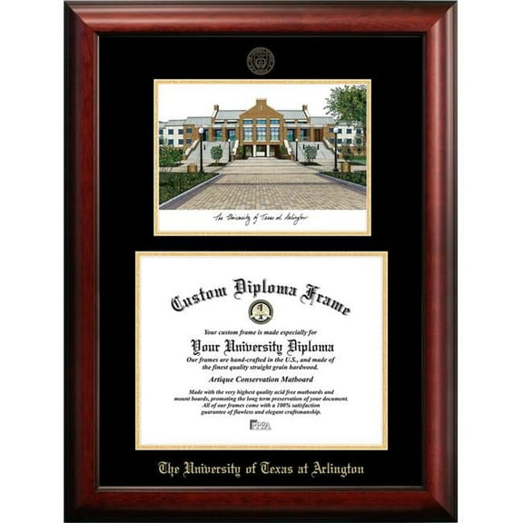 Campus Images TX946LGED-1411 11 x 14 in. University of Texas, Arlington Gold Embossed Diploma Satin Mahogany Frame with Lithograph