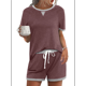 thumbnail image 1 of Conjunto de 2 Piezas para Mujer, Ropa de Estar por Casa, Top y Pantalones Cortos de Corta con Bloques de Color, Ropa de Verano 2025, Rojo Oscuro L, 1 of 7