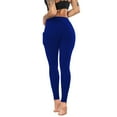 thumbnail image 3 of Fsqjgq Leggings with Pockets for Women Solid Black Running Sports Fitness Yoga Leggings High Waisted Compression Pants Tights Blue L, 3 of 6