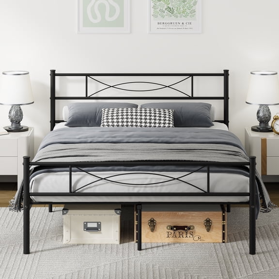 Yoneston Full Size Platform Metal Bed Frame with Headboard Footboard No Box Spring, Black