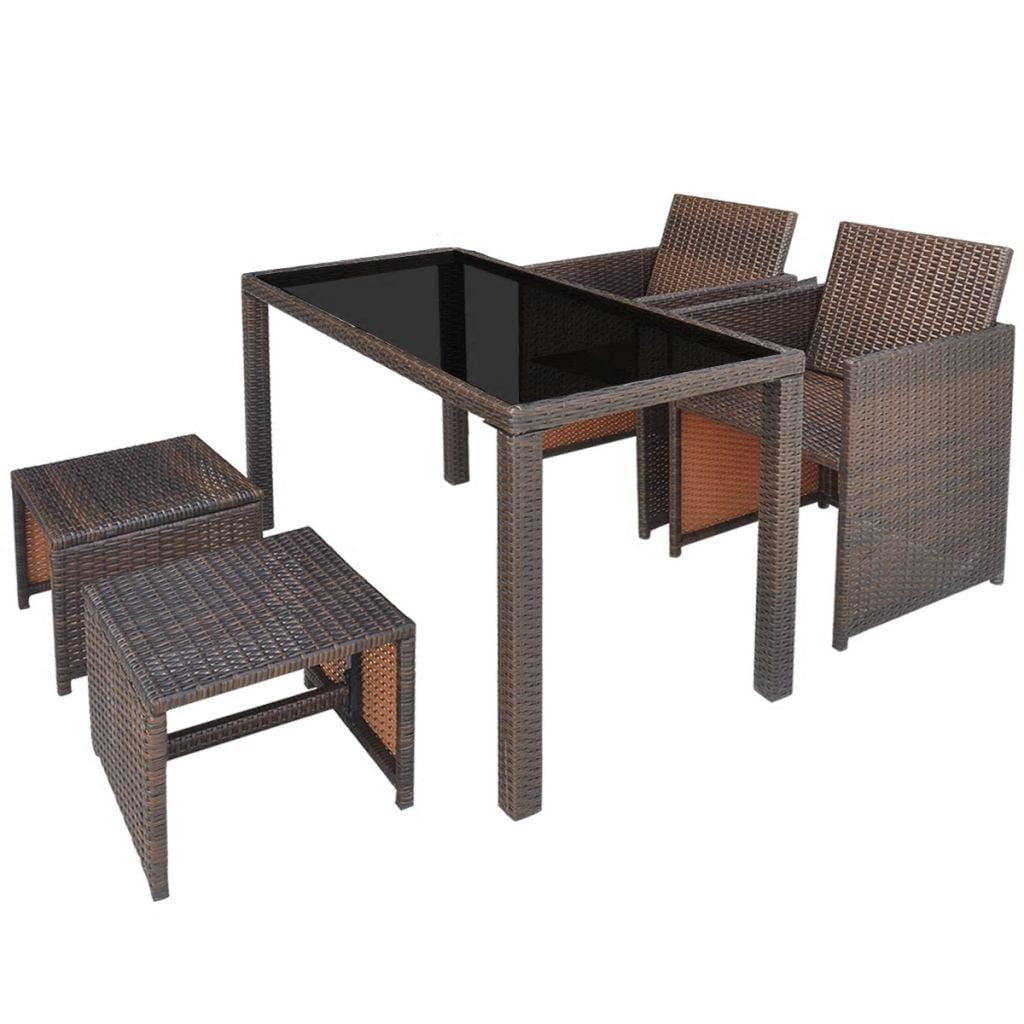 Kepooman 5 Pcs Patio Rattan Dining Table Sets with Glass Table for Outdoor Garden, Brown Kepooman 5 Pcs Patio Rattan Dining Table Sets with Glass Table for Outdoor Garden, Brown