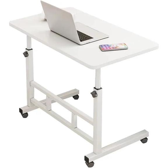 QinaQin Standing Desk Adjustable Height,Small Computer Desk with Wheels,Portable Laptop Standing Table for Home Office Study,White