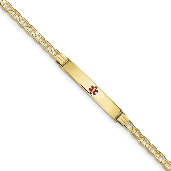 14K Yellow Gold Medical Red Enamel Anchor Link ID Bracelet
