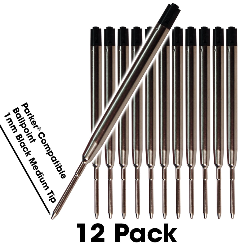 Jaymo 12 Black Parker Compatible Ballpoint Pen Refills. Smooth