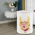 thumbnail image 6 of Round Waterproof Canvas Laundry Hamper Basket, 19.7" Large Folding Laundry Clothes Hamper with Handles, Dirty Clothes Basket for Kids Room, Toy Organizer, Home Decor, Baby Hamper (Cartoon Pig), 6 of 7