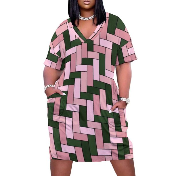 Vestido largo holgado con bolsillos para mujer traje de verano con diseño de mosaico de rosas y verdes