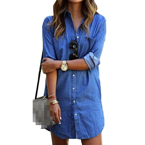 Jamlynbo Women's Denim Shirt Casual Long Sleeve Button Down Dress
