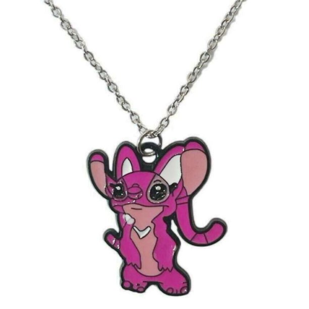 Lilo And Stitch Angel Pink Enamel Metal Pendant Necklace