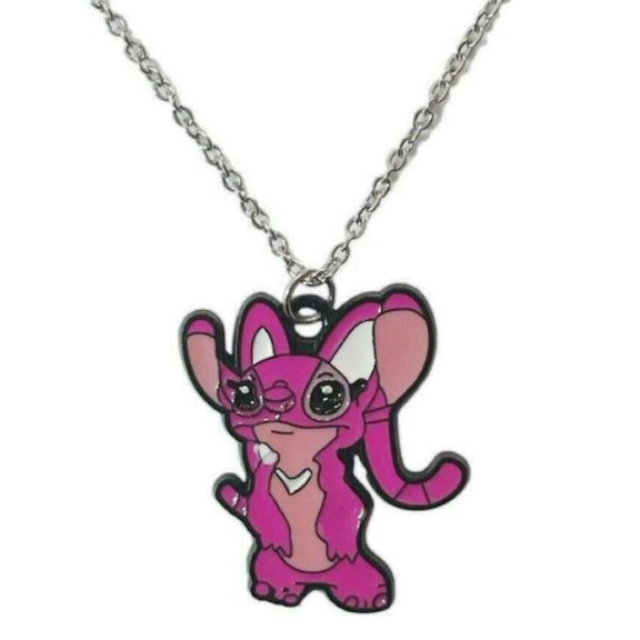 Lilo And Stitch Angel Pink Enamel Metal Pendant Necklace