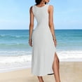 thumbnail image 3 of Vestido Largo de Manga Larga para las Mujeres Color Sólido Cuello Redondo Suelto Medio Ternera Vestido de Noche, Vestido Casual de Manga Larga para las Mujeres, 3 of 5