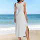 thumbnail image 3 of Vestido Largo de Manga Larga para las Mujeres Color Sólido Cuello Redondo Suelto Medio Ternera Vestido de Noche, Vestido Casual de Manga Larga para las Mujeres, 3 of 5