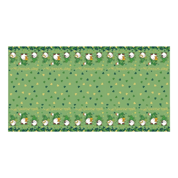Mantel de vinilo irlandés para mesa de comedor o cocina: verde, blanco y dorado (tradicional de San Patricio, 107,9 pulgadas x 53,9 pulgadas)
