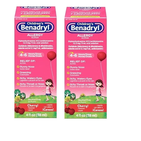Benadryl Allergy Liquid Cherry For Children 4 oz (Pack of 2)