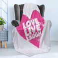 thumbnail image 4 of Live Laugh Love Soft Flannel Fleece Throw Blanket, Notebook Style Backdrop with a Giant Heart and a Phrase, Cozy Plush for Indoor and Outdoor Use, 60" x 80", Hot Pink White, by Ambesonne, 4 of 5