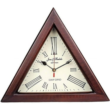 Piru Wooden Wall Clock Antique Unique Triangle Style Art Decorative Clock for Home & Office 12 inch - (Brown)