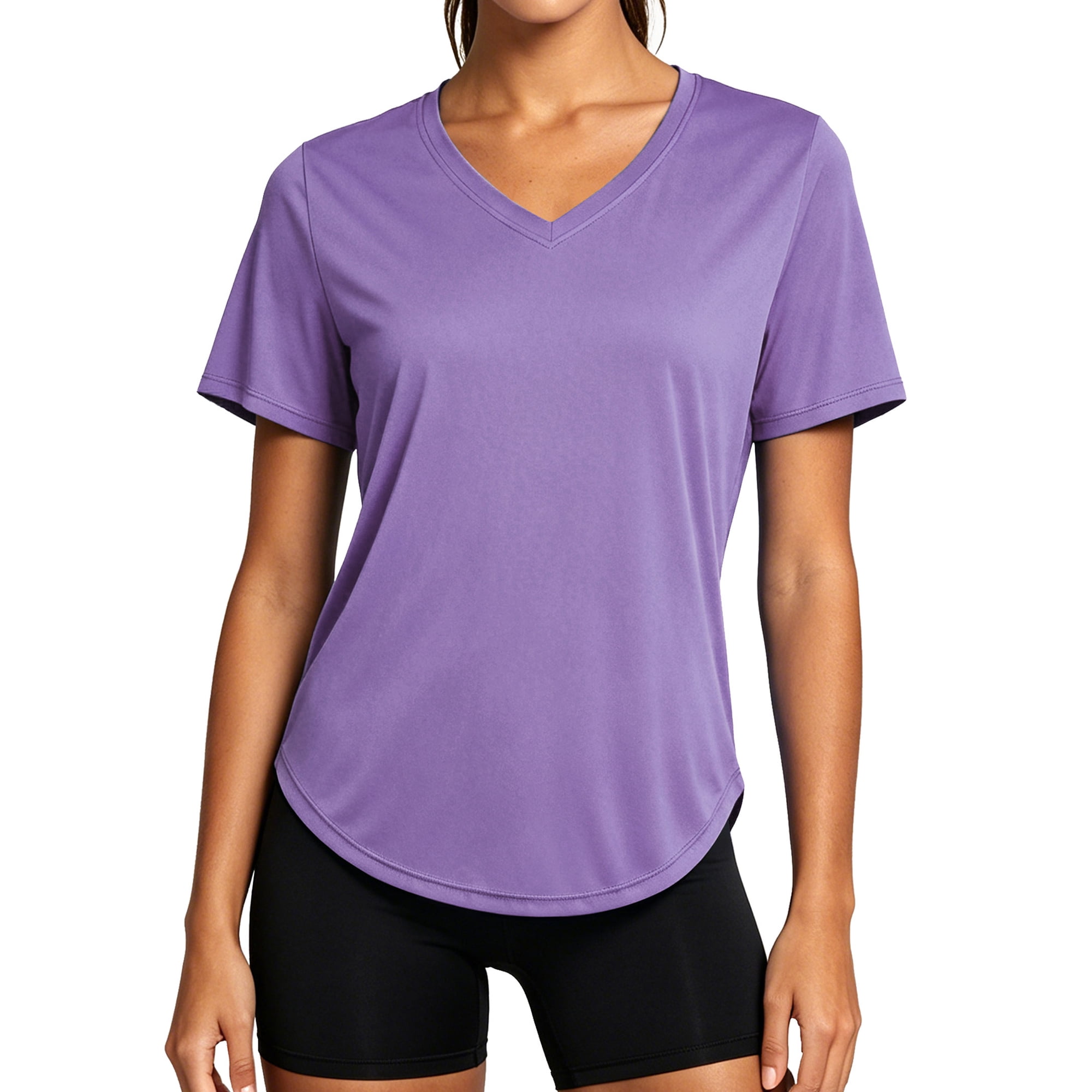 NELEUS Womens Workout Shirts V-Neck Short Sleeve Tops UPF 50+ Sun Shirt Moisture Wicking Loose Fit Top for Athletic,Purple,US Size M