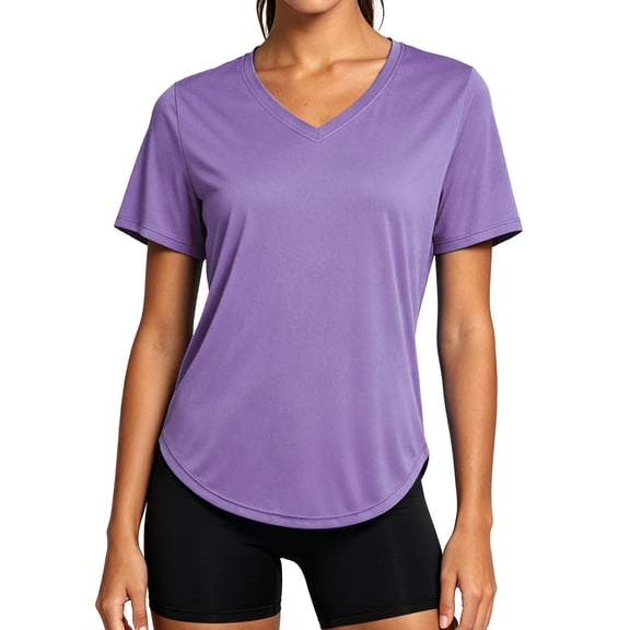 NELEUS Womens Workout Shirts V-Neck Short Sleeve Tops UPF 50 Sun Shirt Moisture Wicking Loose Fit Top for Athletic,Purple,US Size M