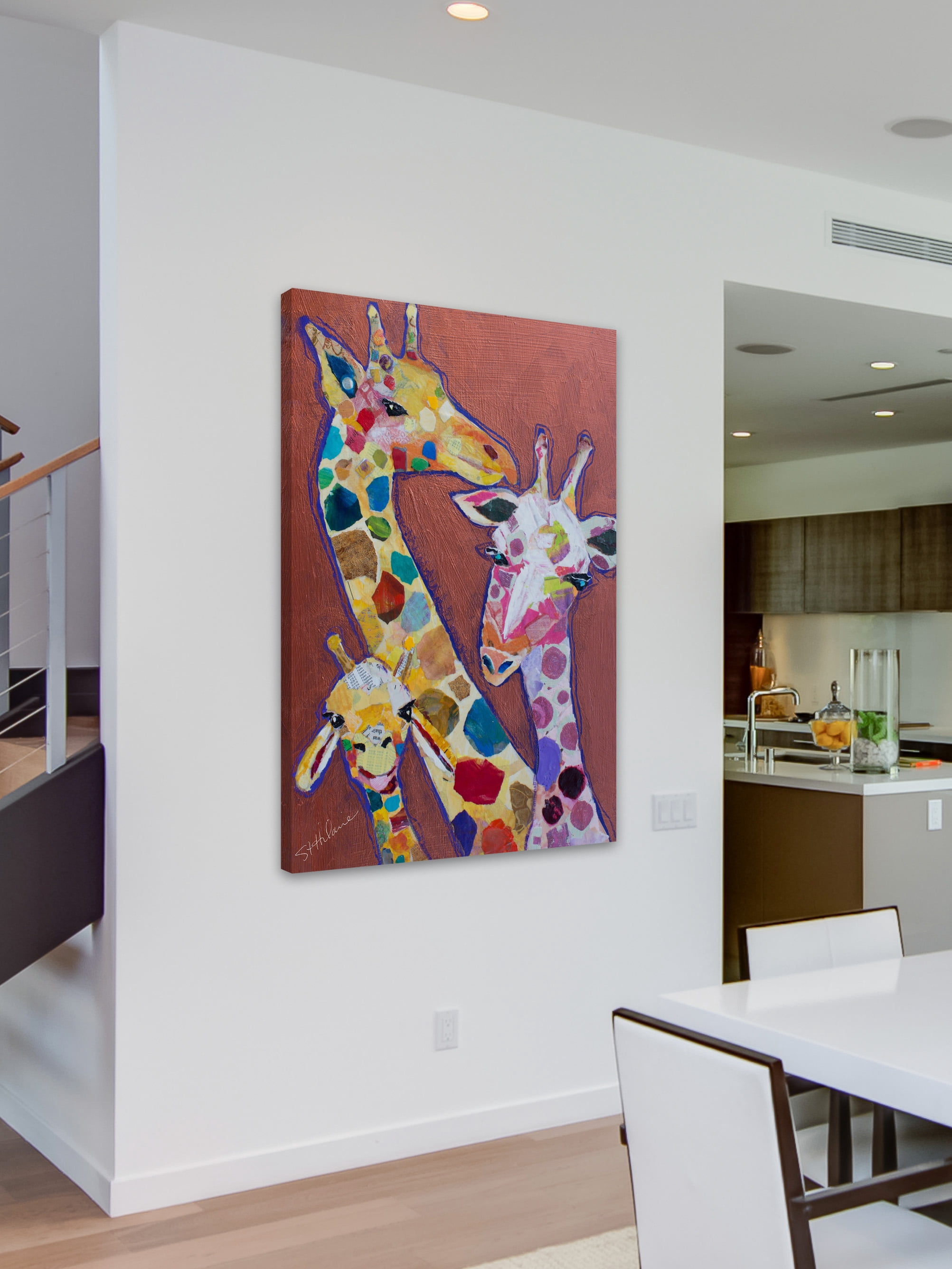 "Trois Girafes" Painting Print on Wrapped Canvas