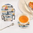 thumbnail image 3 of Yayeee 6 PCS Drink Coasters with Holder Set Woven Absorbent Round Tabletop Hot Pad, Orange Hand Drawn Sailboats, 3 of 7