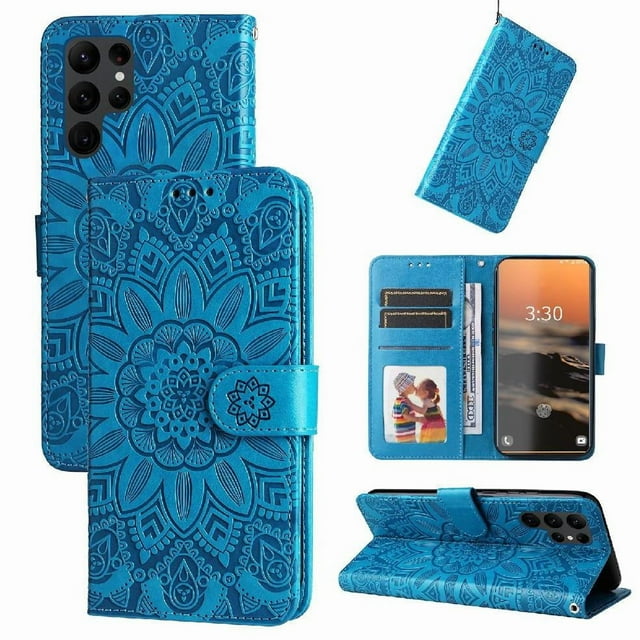 Funda tipo cartera GANGXUN para Samsung Galaxy S23 Ultra , diseño girasol, cuero PU, soporte, cierre magnético, tarjetero