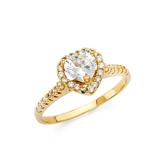 1.15ct Halo Heart Round Set CZ Bridal 14k Yellow Gold Engagement Ring