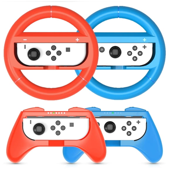 4 Pack Game Wheel Controller for Nintendo Switch & Switch OLED Model, Joycons Controller Grip Accessories-Red Blue