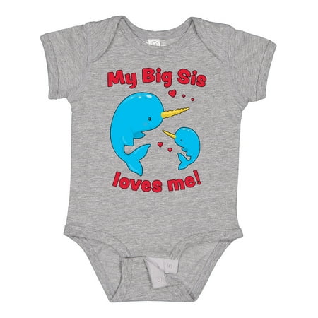 

Inktastic My Big Sis Loves Me Narwhal Family Gift Baby Boy or Baby Girl Bodysuit