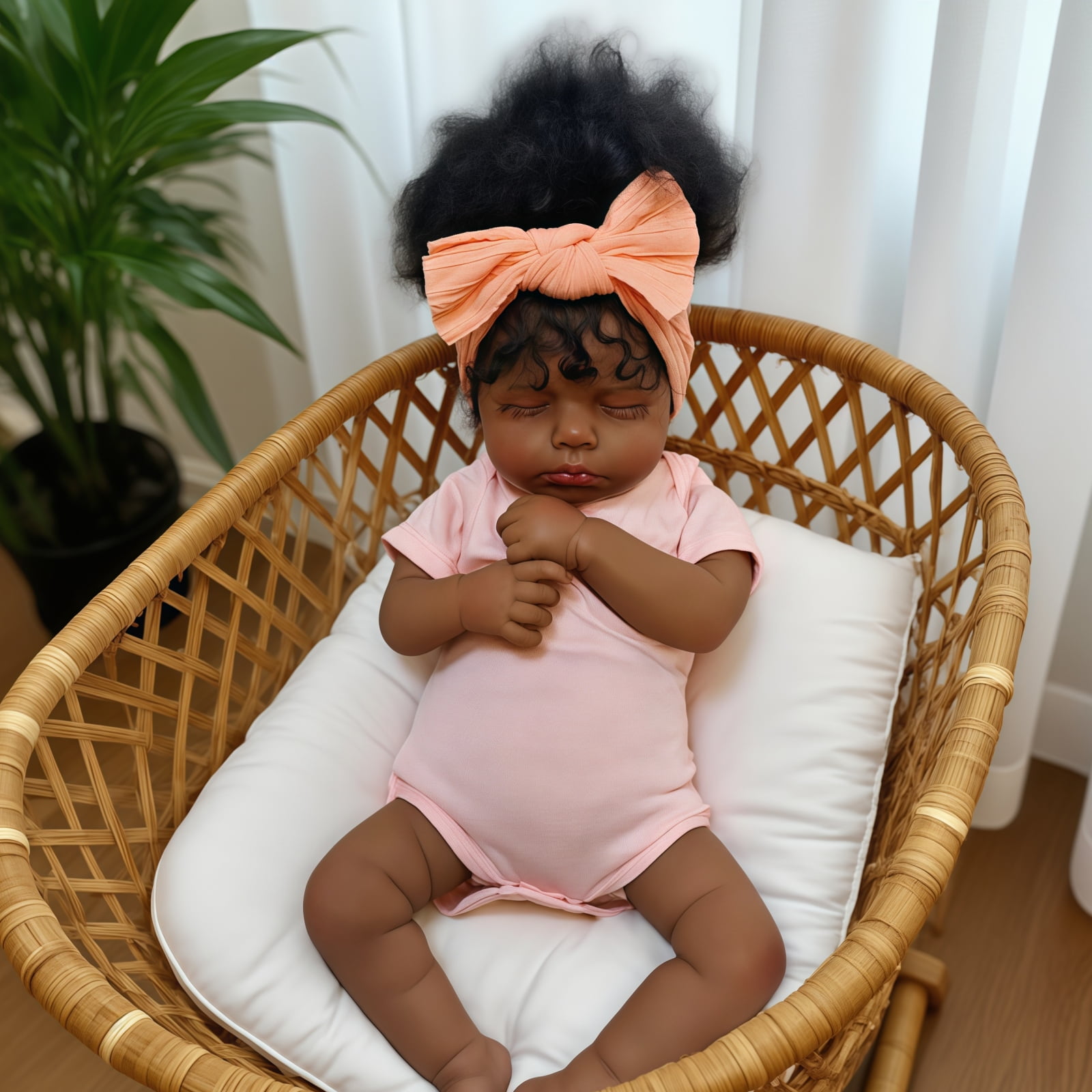 20 Inch Reborn Baby Doll Black Girl Soft Cloth Body Lifelike Newborn Baby Doll Hand Rooted Hair Realistic Doll Toy Gift for Kids Age 3+