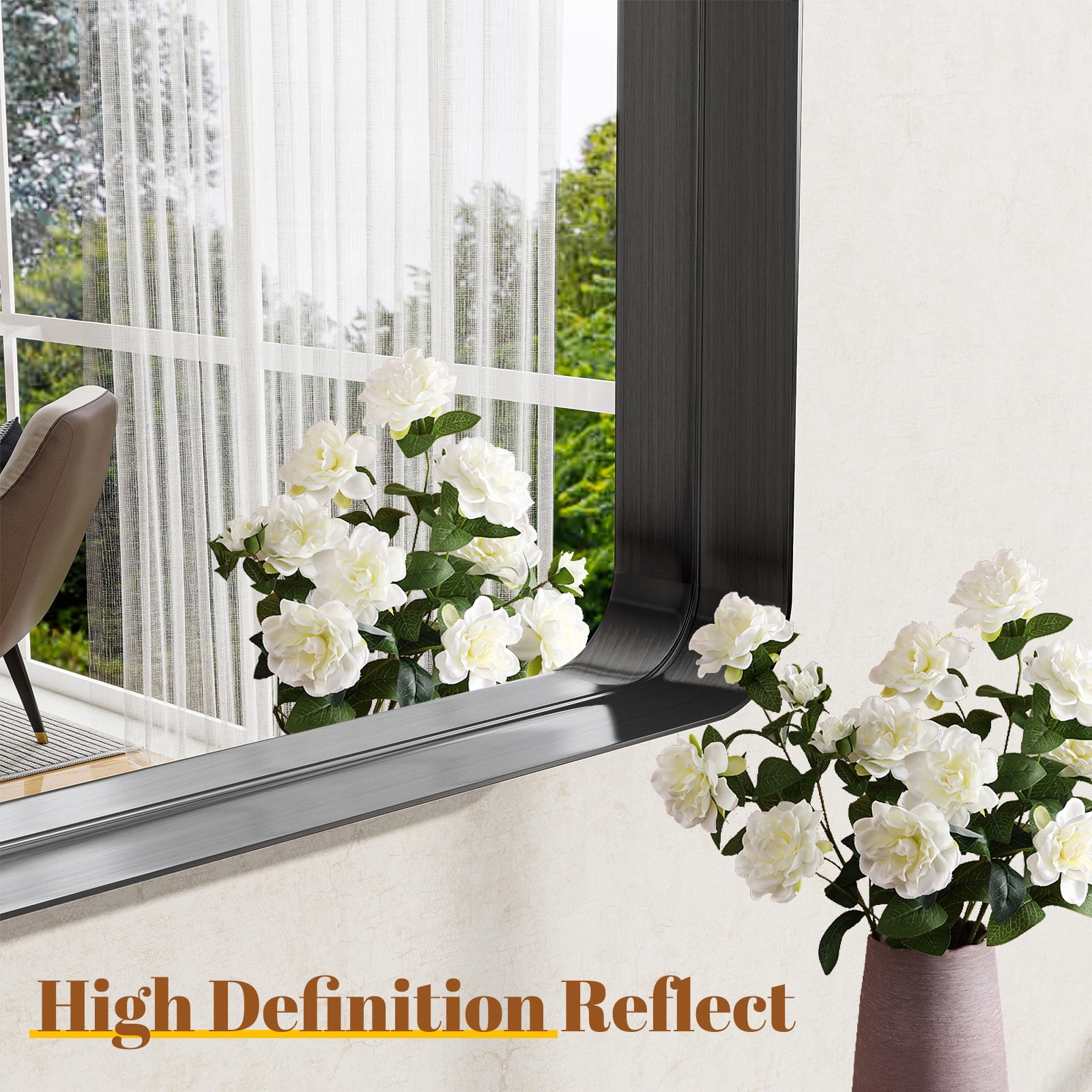 Gleamira 30"x 48" Rounded Rectangle Deep Framed Bathroom Mirror, Black