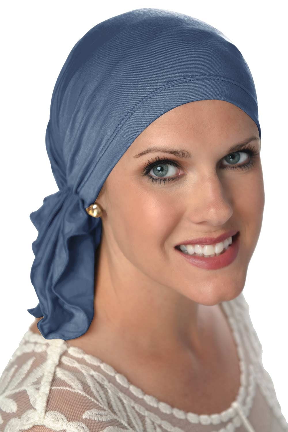 Pleated Bow Cap Heather Navy Blue Chemo Cancer Scarves Caps Wraps Hats Turbans for Women