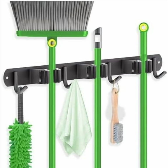 Mop and Broom Holder Wall Mount, Broom Organizer Mop and Broom Storage Tool Racks Stainless Steel Wall Hanger for Home Kitchen Garden Laundry Garage (3 Racks with 4 Hooks, Black)