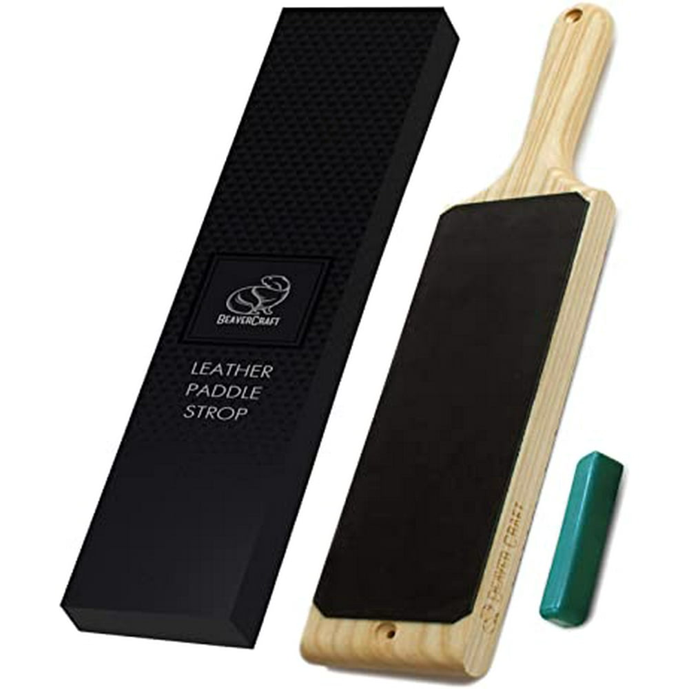 BeaverCraft Leather Paddle Strop 9 x 3 IN with Polishing Compound LS1P1