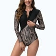 thumbnail image 7 of ITSAME Womens One Piece Swimsuit, Long Sleeve Fashion Prints Zipper Althletic Surfing Bikini Swimwear Coffee M, 7 of 7