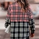 thumbnail image 4 of Mujeres camisa Plaid patrón blusa manga larga botón Abrigos de plumas solapa para las mujeres invierno otoño Rosa S, 4 of 6