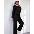 thumbnail image 5 of Two Piece Sets for Women Fall Outfits Long Sleeve Lounge Sets Side Slit Wide Leg Pants Black S, 5 of 7