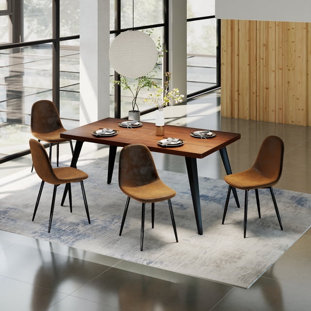 Homy Casa 63 inch Dining Set for 4, Large Table with Upholstered Chairs